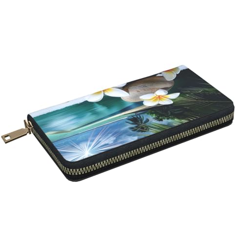 Tropical Flower and Zen Stone Printed Long Wallet for Women Men Cute Coin Purse with Card Holder2