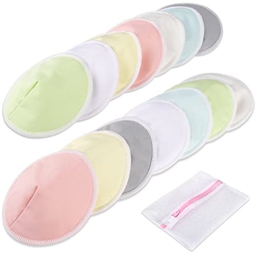 Image of Qunlions lifeOrganic Bamboo Nursing Breast Pads - 14 Washable Pads, Relief of Pain, 4 Layer Organic with Laundry Bag, Reusable Nipple for Pregnant Women, Perfect Fit and Separation