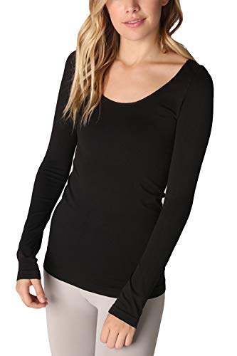 NIKIBIKI Women Seamless Long Sleeve Scoop Neck Top, Made in U.S.A, One Size