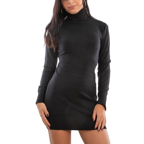 Toocool Jersey de mujer mini vestido de tricot cuello alto ajustado básico invierno Y966A, Negro , S-M