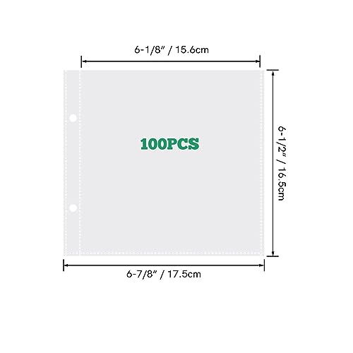 Image of BAOFALI 100 Pags 6 inch X6 inch Clear Plastic Binder Pockets,2 Holes 2 Pockets Per Page, can Fit More Stencils,Made Exclusively for Stencils,Die Cuts,Photos,Stamps Within Size 6x6 Storage Bills Organizer
