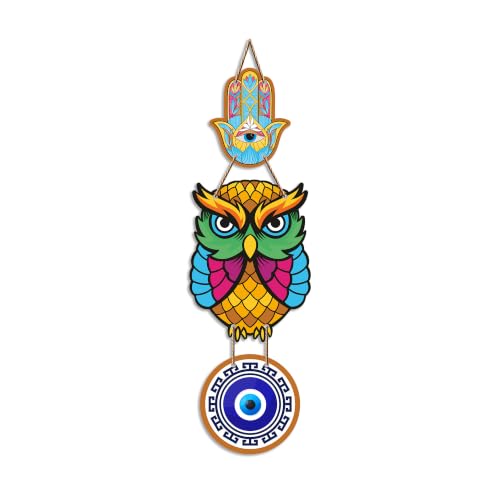 Image of Artvibes Owl Evil Eye Nazar Protection Wall Hanging for Home Entrance | Decorative MDF Vastu Wall Art | Lucky Charm Decor for Bedroom | Living Room | Balcony | Office & Main Door (WH 8522N)