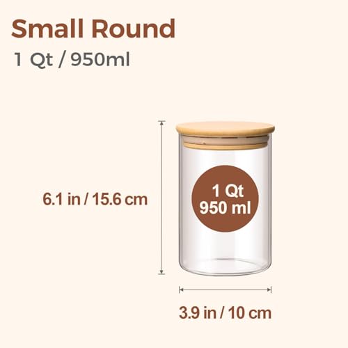 ComSaf 1 Qt Glass Storage Containers with Lids, Glass Jars with Lids, Clear Food Storage Jar, Round Canister Set of 6, Pantry Organizers for Cookie Pasta Flour Rice Tea Coffee Bean - Image 3