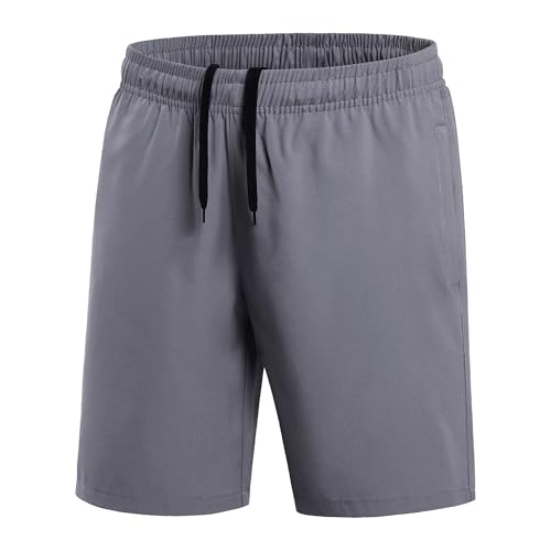 Men's Stretch Solid Drawstring Athletic Short Quick Dry Breathable Workout Shorts Casual Baggy Outdoor Shorts (Grey,5X-Large)