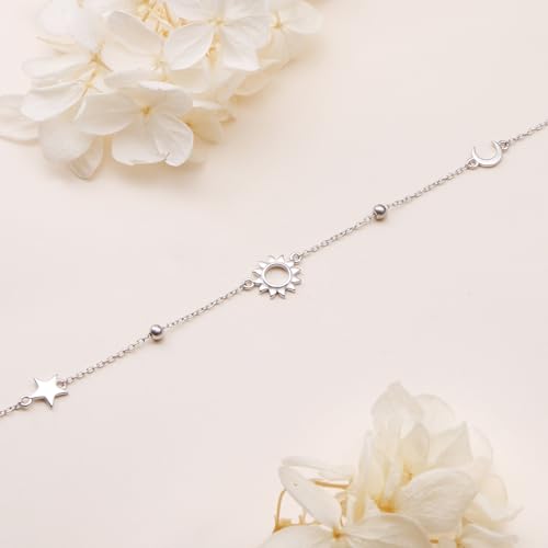 Image of S925 Sterling Silver Anklet for Women Adjustable Plus Foot Ankle Bracelet