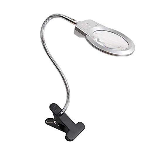 JKSVTF Lupa de escritorio iluminada 4X 6X, lente extragrande de 3.5 pulgadas y soporte resistente, diseño ajustable manos libres con 2 LED brillantes