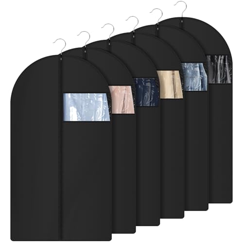 FoiiLiio Kleidersack, 100 x 60 cm (6 Stück), Kleiderhüllen mit Reißverschluss, Atmungsaktive Anzugtasche Für Jacken Hemden Abendkleider Aufbewahrung Und Schutz, Schützt vor Staub, Motten - Schwarz