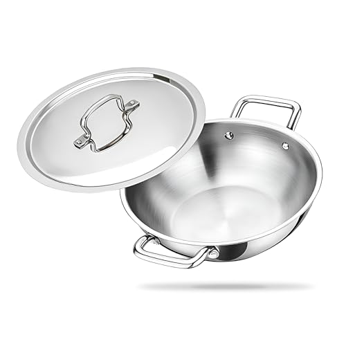 Image of Silver Queen Triply Stainless Steel Kadhai 26 cm (3.3 L) | Premium Triply Kadai for Cooking | Durable Stainless Steel Cookware | Induction & Gas Stove Compatible