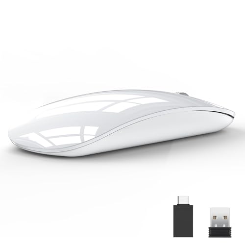 Uiosmuph U58 Kabellose Maus, 2.4G USB Laptop Mäuse Leise Funkmaus Ultra Slim Wireless Mouse 1600DPI für USB Empfänger mit Typ C Kompatibilität mit Windows/Mabook/Linux/Mac (Weiß)