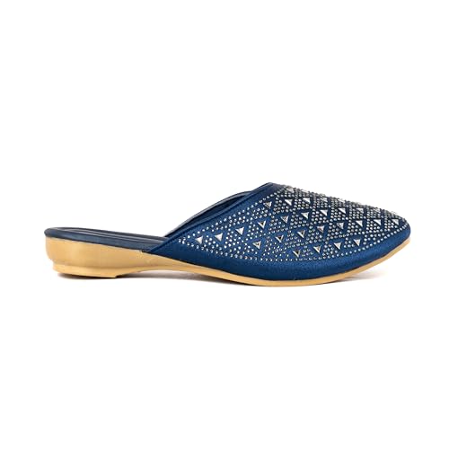 Image of Bellies for Women |Slip on Juttis Soft Padded |Stonework Mules for Ladies| Sparkling Upper |Back Open Casual Flats| Stylish Footwear Sandals for Ladies|Punjabi Mojari Half Shoes