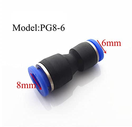 Air Pneumatic Connector 8mm to 6mm Straight Push in Connectors Quick Fittings Pack Of-2