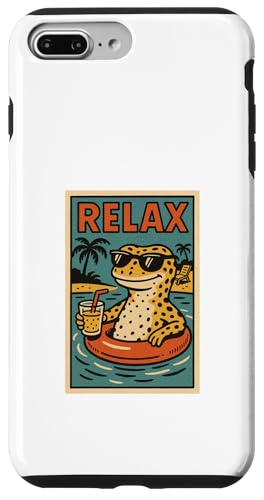 Leopardo Gecko Relajante Lindo Animal Vintage Relax Estampado Retro Carcasa para iPhone 7 Plus/8 Plus