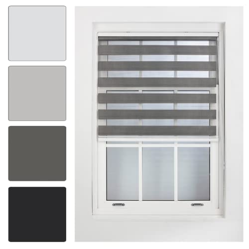 Furnished Day and Night Roller Blinds - Zebra Blind Dim or Translucent Vision Roller Shades for Windows and Doors - Dual Layer Fabric, Dark Grey, 60cm x 210cm