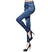 Blostirno Womens Sexy Jeggings High Waist Denim Print Leggings with Pocket (Blue with Pocket M/L)