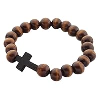 Veemoon Bracciale con perline di legno fatto a mano Uomini corda di preghiera fortunato attraverso incantesimi orgoglio bracciale croce da uomo bracciale con croce gioielli con bracciale