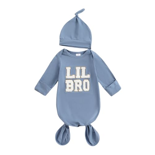 Merqwadd Lil Bro/Sis Newbron Boy Girl Gown Knotted Romper Infant Coming Home From Hospital Outfit