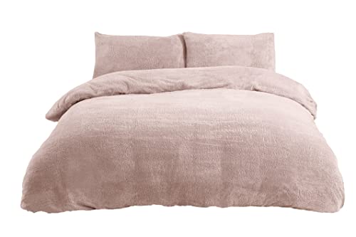 Sleepdown Teddy Parure de lit en Polaire avec Housse de Couette et taies d'oreiller, Chaude et Confortable, Super Douce, 1pc, Rose Blush