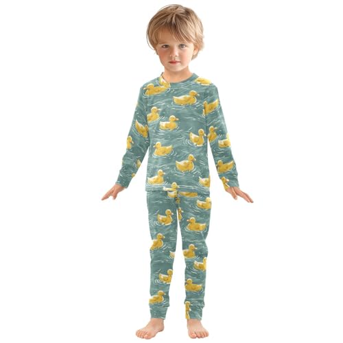 ALAZA Cute Yellow Duck Animal Water 2 Piece Pajama Set Long Sleeve Top and Pants Sleepwear Unisex3