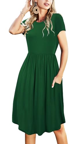 Image of Simier Fariry Womens Summer Modest Work Casual Midi Knee Dress Pocket Short Sleeve Teacher Outfits Spring Travel Clothes