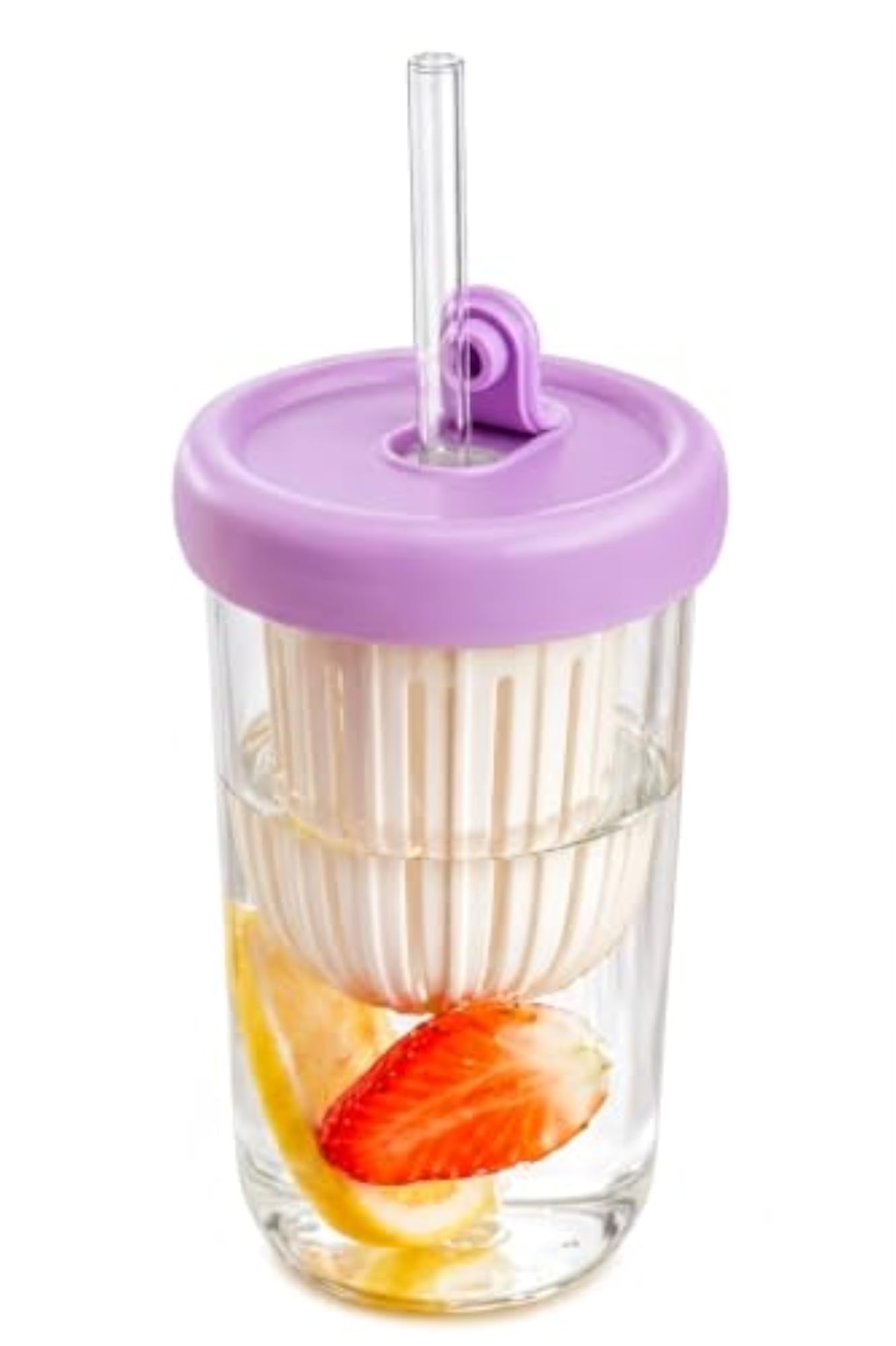 350ml Glass Tumbler with Fruit Infuser, Lid & Straw