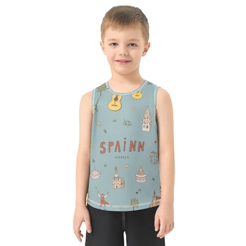 JUNZAN Travel Theme Boys Tank Top Sleeveless Teens Vest Summer Sportswear Outdoor Play Outfit for Basketball Sports Beach 3T2