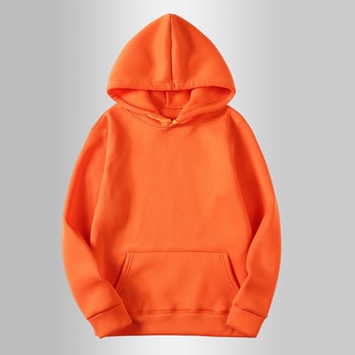 KOG Hoodie Damen Baumwolle Hooded Sweatshirt Einfarbig Sweatshirt mit Kapuze Elegant Bekleidung Teenager Mädchen Pullover Warm Oberteile Retro Casual Slim Fit Hoodies Orange L