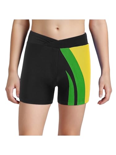 Sinleey Chłopięce spodenki sportowe do gimnastyki, do tańca, baletu, krótkie spodenki fitness, bieganie, trening, żółty / zielony, 170