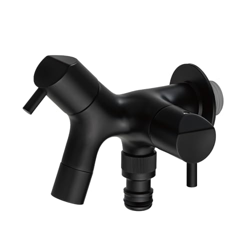 MIZSEI 二口横水栓チェロ G15CLFA 二股 庭の手洗いや水やりに ホース接続 水生活製作所 ミズセイ (マットブラック)