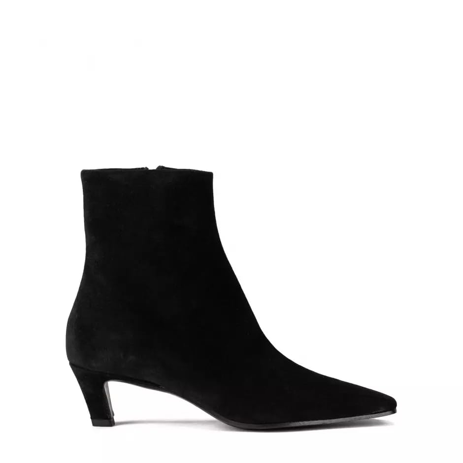 Womens Suede Ankle Boots with Kitten Heel Square Toe Side Zip Fashion Booties for Casual Dressy Occasions