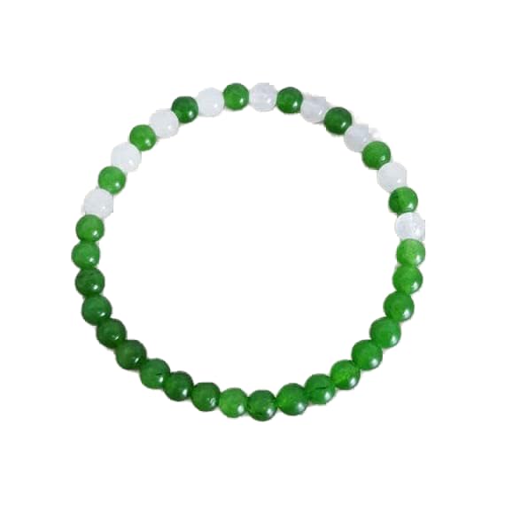 Bracelet bien-être en jade vert et blanc extensible de 7 pouces