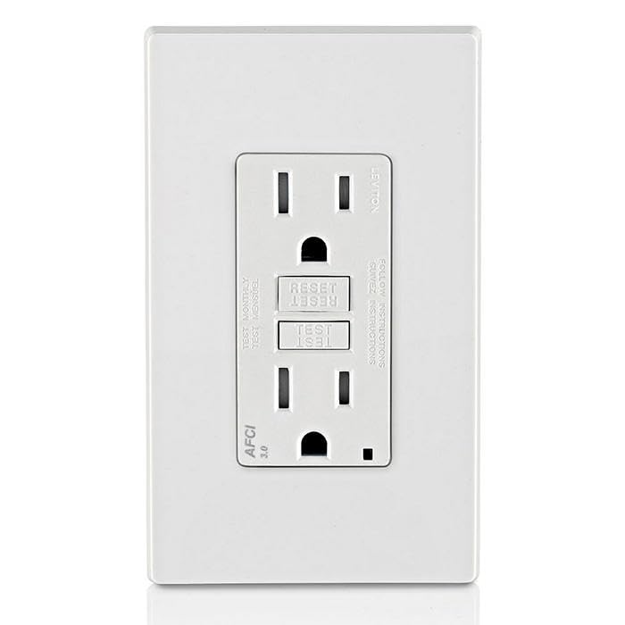 Image of Leviton AFCI Outlet, 15 Amp, Self Test, Tamper-Resistant with LED Indicator Light, Protection from Electrical Fires, AFTR1-W, White (Pack of 10)
