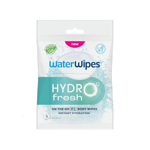 WaterWipes HydroFresh Refresh Wipes Stay Clean & Refreshed XL Body Cleaning Wipe Instant Cleanliness Odor & Sweat Removal Ideal for Gym Travel & Outdoor Use 8 Count (1 pack)