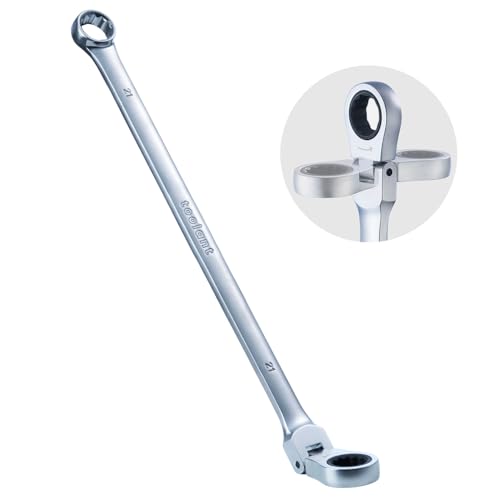 Image of toolant Extra Long Ratcheting Wrench, Flex Head & Fixed Offset Head Double Box End Combination Wrench, CR-V Steel, Metric 21mm