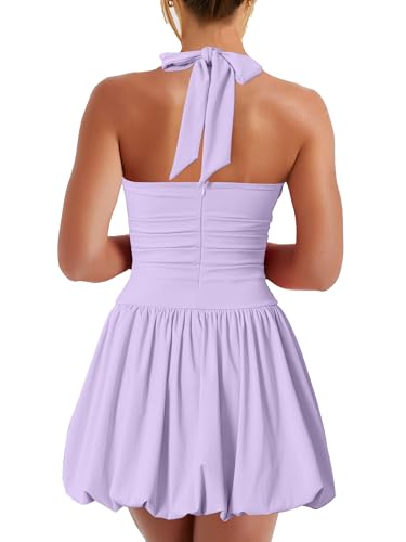 Kaximil Women's Sexy Halter Corset Mini Dress Bubble Ruched Waist Club Party Dresses with Built-in Shorts2