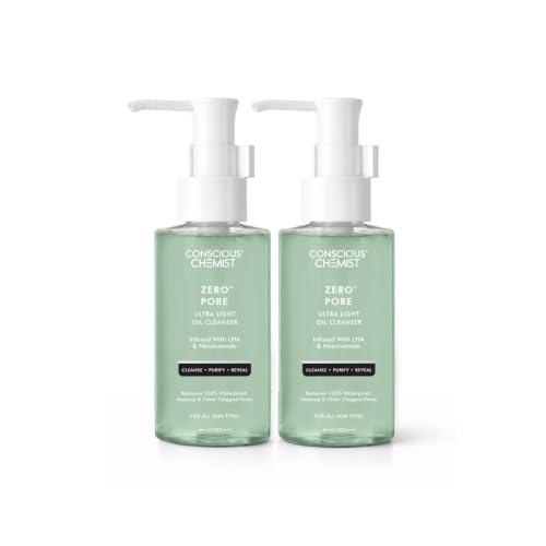 Image of Conscious Chemist Zero Pore Ultra Light Oil Cleanser | 60ml Pore Cleansing & Oil Control Face Cleanser with LHA, Niacinamide & Panthenol | Unclogs Pores, Refines Texture | For Men & Women, All Skin Types | Pack of 2