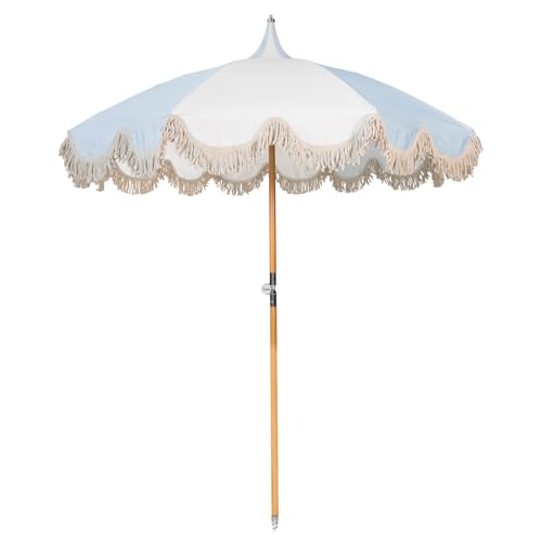 6.5ft Pagoda Beach Umbrella with Fringe, UPF 50+ Boho Umbrellas w...