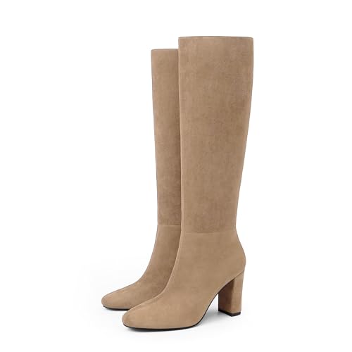Image of Modatope Knee High Boots for Women Chunky Heel Rounded Toe Tall Boots | 2026 Fashion Winter Fall Boots for Women,Side Zipper PU Leather Long Dress Boots, Block Heel Tall Boots