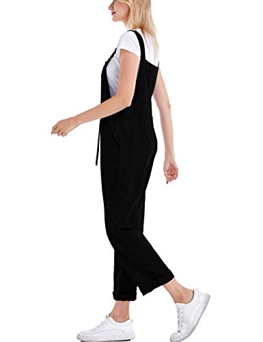 Gihuo Women's Casual Adjustable Straps Loose Overalls Jumpsuit（Black-M） #TOP1