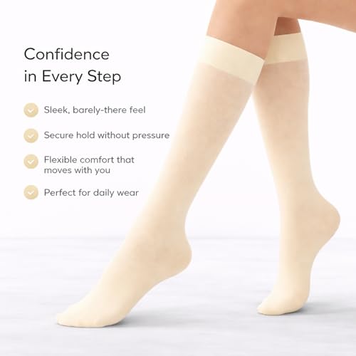 Image of Diamond Star Women's Trouser Socks, Opaque Knee High Nylon Socks, Stretchy Comfort Fit for Work and Casual, 6 Pairs