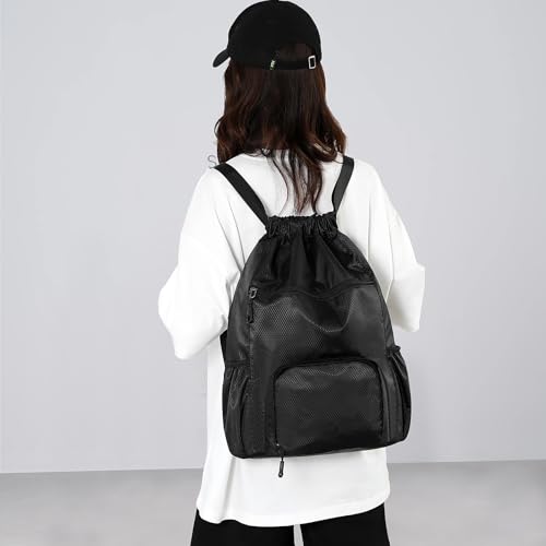 Image of Sports Drawstring Backpack Gym Sack with Shoe Compartment, Durable Oxford Fabric, Wet-Proof Pocket, Water-Resistant Cinch Bag for Men & Women, Foldable & Spacious Athletic Sackpack for Travel Fitness
