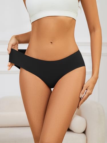 Image of Seamless Cotton Underwear for Women No Show Bikini Panties 6 Pack | Full Coverage Sexy Hipsters, Soft Comfort Fabric, Stay Put Fit, Invisible Under Clothing, All Day Wear, Work Travel Home