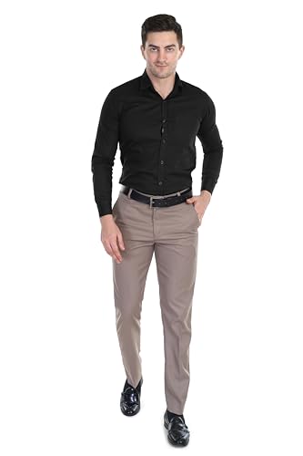 Image of Men's Stretchable Solid Plain Formal Trousers - Regular Fit Stylish Pants for Office & Party, Fashionable Dress Trousers for Men