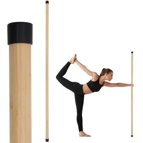 P Polerden Yoga Stick Natural Bamboo 5ft, Exercise Stick for Mobility, Stretching Stick with Non-Slip Ends, Exercise Dowel for Physical Therapy, Balance Pole and Stretch Bar for Posture Correction