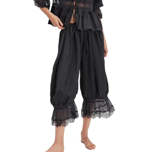 Pantalon Dentelle Ajourée Lacets - Pantalons Été Léger 3/4 Maison Jambe Largeur Décontracté Respirant Pants Chic Et Elegant Tous Les Jours Pantacourt Confortable...