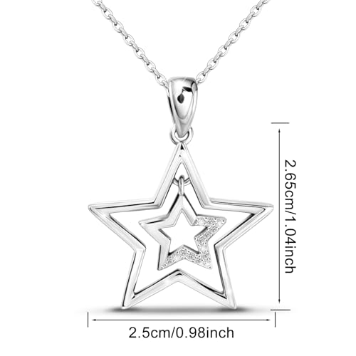 Star Necklace for Women Girls Teens - Sterling Silver Double Star Pendant Necklace Hypoallergenic Cubic Zirconia Hollow Necklace Adjustable Stars Charm Necklace Gifts for Christmas Birthday2