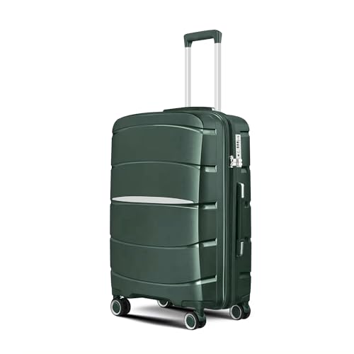 Fancial Expandable Luggage with Spinner Wheels, Green, Checked-Medium 24-Inch2