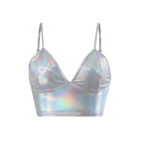 【Top corto metallizzato lucido】✿ Top corto senza maniche in similpelle lucida da donna per feste da ballo. Questo top gilet lucido è realizzato in un tessuto morbido e confortevole che ti consente di distinguerti in mezzo alla folla garantendo comunque il tuo comfort.
