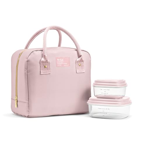 Fit & Fresh Bloomington Lunch Bag for Women - Insulated Large Lunch Box for Work with Containers, Leak-Resistant, Stain-Resistant, Zipper Closure, Mauve