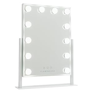 Flamingueo Espejo Maquillaje con Luz – 12 LED – 3 Modos de Luz – Intensidad Ajustable – Control Táctil – Posición Regulable – Vanity Mirror – Blanco – 36,5×7,5×47,5cm