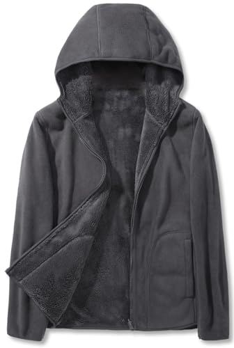 Image of Cromoncent Men's Full Zip Reversible Polar Fleece Hoodie Jacket Fall Winter Outwear, Dark Grey, Medium